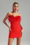 Kamames Julie Strapless Feather Mini Bandage Dress