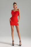 Kamames Julie Strapless Feather Mini Bandage Dress