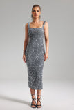 kamames Kathleen Sequins Velvet Midi Dress