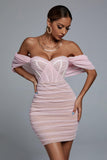 kamames Kila Lace Off Shoulder Corset Dress - Pink