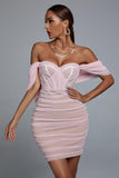 kamames Kila Lace Off Shoulder Corset Dress - Pink