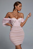 kamames Kila Lace Off Shoulder Corset Dress - Pink