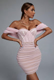 kamames Kila Lace Off Shoulder Corset Dress - Pink