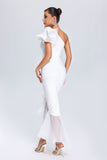 kamames Kyra One Shoulder Slit Midi Bandage Dress - White