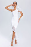 kamames Kyra One Shoulder Slit Midi Bandage Dress - White