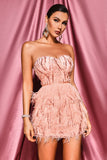 kamames Lalia Pink Sequin Feather Mini Dress