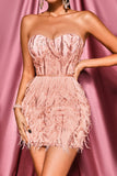 kamames Lalia Pink Sequin Feather Mini Dress