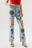 kamames Lina Ripped Printed Jeans