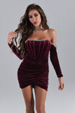 Kamames Maeva Long Sleeve Cystal Trim Corset Dress - Wine