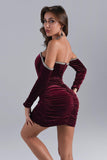 Kamames Maeva Long Sleeve Cystal Trim Corset Dress - Wine