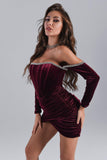 Kamames Maeva Long Sleeve Cystal Trim Corset Dress - Wine