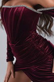 Kamames Maeva Long Sleeve Cystal Trim Corset Dress - Wine