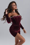 Kamames Maeva Long Sleeve Cystal Trim Corset Dress - Wine