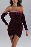 Kamames Maeva Long Sleeve Cystal Trim Corset Dress - Wine