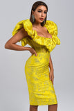 kamames Jacquard Off Shoulder Midi Dress - Yellow