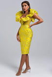 kamames Jacquard Off Shoulder Midi Dress - Yellow