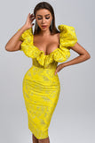 kamames Jacquard Off Shoulder Midi Dress - Yellow