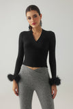 kamames Myka Feather Knitted Top - Black