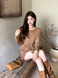 2025 popular autumn new Korean version versatile loose long-sleeved wool knitted sweater women's crew neck sweater 25017