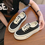 kamames Thick-Soled Slip-on Canvas Shoes Women's Thin  Summer New Breathable Versatile Casual Lace up White Shoes Board Shoes