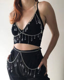 2025 FB3476  body chain transparent crystal gemstone pendant fringed chain chest chain waist chain combination body chain