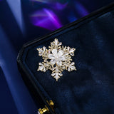 2025 Autumn and winter suit coat accessories high-end corsage copper inlaid zircon niche design double-layer rotatable snowflake brooch