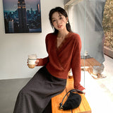 2025 popular winter new temperament V-neck lace polished bottoming shirt women's versatile top women's 89177
