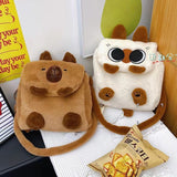 KAMAMES Capabala Bag Women's Plush Cute All-Match Cartoon Capybara College Student Crossbody Bag Backpack Shoulder Bag