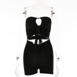 2025 New hot-selling  summer sexy Internet celebrity hottie backless strap T-shirt tight high waist shorts set