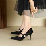 2025 811-B1 Sexy pointed stiletto high heels for women's winter 2025 new one-word suede pearl high heels for women