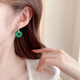 2025 New Chinese retro stud earrings, chalcedony green buckle earrings, niche light luxury, explosive temperament, fashionable and versatile earrings.