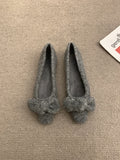 2025  retro flat-soled single shoes women's autumn and winter new outer wear warm plush shoes big bow plush cotton shoes