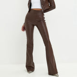 women's clothing popular new high-waisted light-sensitive PU leather pants trousers black glossy horn trousers women's pants