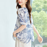 Cotton cocoon, ramie shirt, fresh and fashionable printed shirt