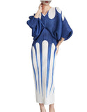 2025 bat sleeve pleated dress v-neck loose meat covering high-end women's clothing one-step straight long dress Popular style