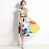 Pleated printed top set  summer dress, Popular fashion and thin skirt two-piece set chiffon wear