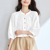 Cotton cocoon, small fresh retro embroidered shirt women's spring and summer  new design sense niche  chic top