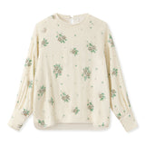 Guofeng Winter  New Flower Embroidery Bead Design Shirt Fashion Crew Neck Mulberry Silk Top MZ005
