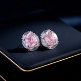 2025 Simple temperament versatile niche design earrings women's s925 silver needle earrings high-end super flash pink zircon stud earrings