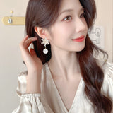 2025 high-end flower earrings super flash zircon windmill pearl earrings silver needle versatile creative bride earrings women