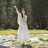New Chinese top, diagonal shirt, seven-quarter-sleeved ramie printed literary loose shirt A0762