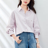 Cotton cocoon, lapel collar long-sleeved shirt for women's spring and summer new commuting loose and thin top, long-sleeved air-conditioning shirt