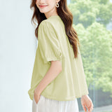 Cotton cocoon, large size short-sleeved shirt for women
