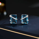 2025 S925 silver needle simple geometric rectangular super flash pentagram star zircon inlay niche design meteor stud earrings