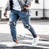 2025 Popularan station denim ripped men's pants 2025 autumn slim and thin new elastic trousers men's pants