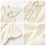 Qianjin Wind Bubble Sleeve Dress Women's  New Summer Short Sleeve Heavy Industry Bead Waist A-word Skirt M6073