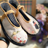 kamames Original Handmade Strong Sole Cloth Shoes Female Spring and Summer Thin Shoes Handmade Embroidery Word Buckle Cat round Head Slippers