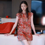 Summer national style new high-end embroidery design vest skirt women's new Chinese temperament printed silk A-shaped skirt N5007