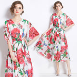 Gentle wind temperament Tencel skirt elegant drape print dress large size loose dress