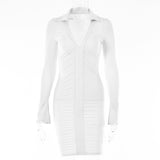 2025 women's clothing  summer new fashionable sexy Spice Girl temperament short dress solid color lapel long-sleeved dress